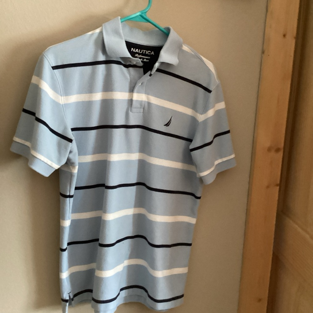 Nautica Performance Deck Shirt Men's Polo S Light Blue Striped